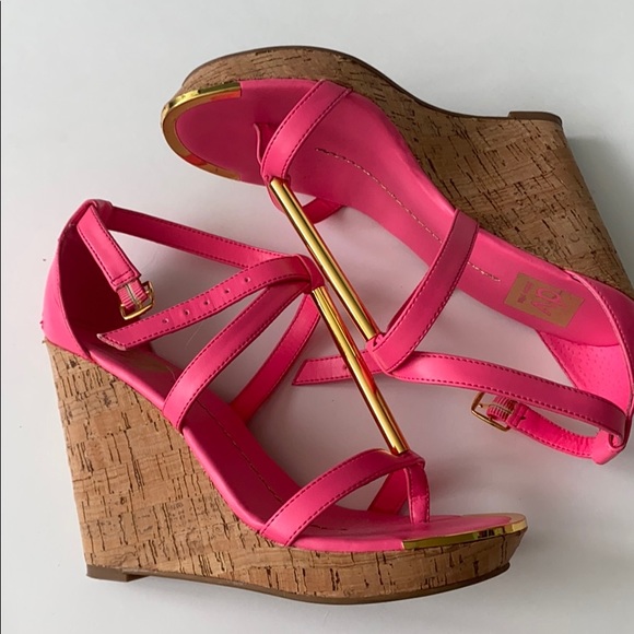 Hot pink dolce vita tremor cork wedge leather - Picture 3 of 4